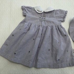 Little Me Lavender Seersucker 2 piece dress & hat